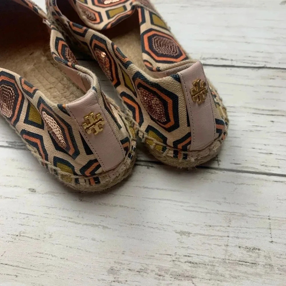 Tory Burch Cecily Sequin Embellished Espadrille 6 Flats Slip On Shoes Geometric - Picture 5 of 8